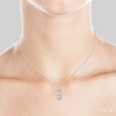 5x3 MM Oval Shape White Topaz and 1/20 Ctw Single Cut Diamond Halo Semi-Precious Pendant with Chain in 10K White Gold